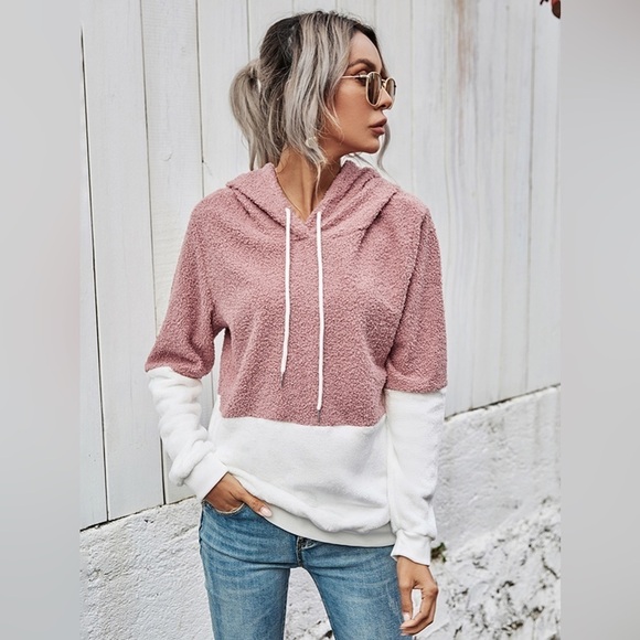 Split Tone Drawstring Long Sleeve Hoodie - Picture 2 of 4